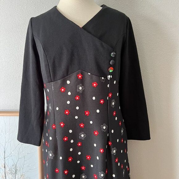 Vintage 60s 70s Mod Black Flower Power Maxi Dress‎ floral retro colorful medium - Picture 5 of 9
